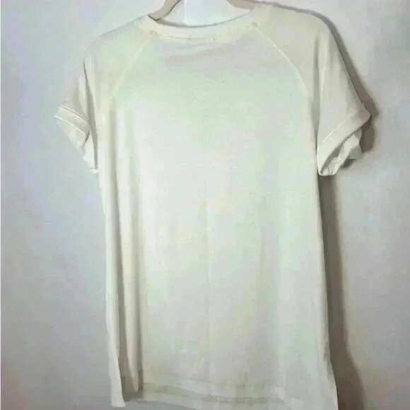 BESFLY WOMENS SOFT CREWNECK CUFFED SHORT SLEEVE TOP LIGHTWEIGHT OFF WHITE SIZE M - Picture 2 of 9